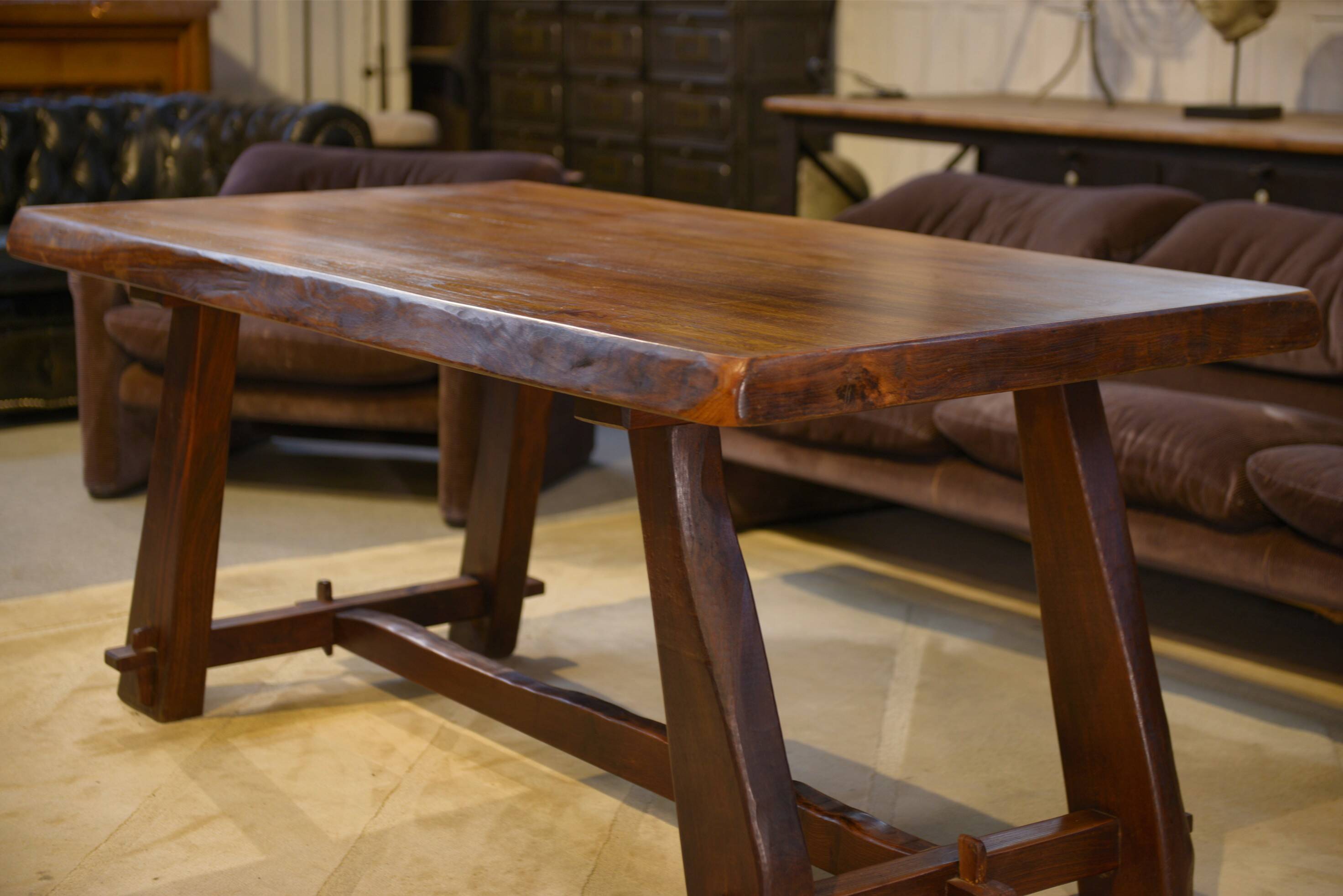 Brutalist table in elm by Aranjou 1950s