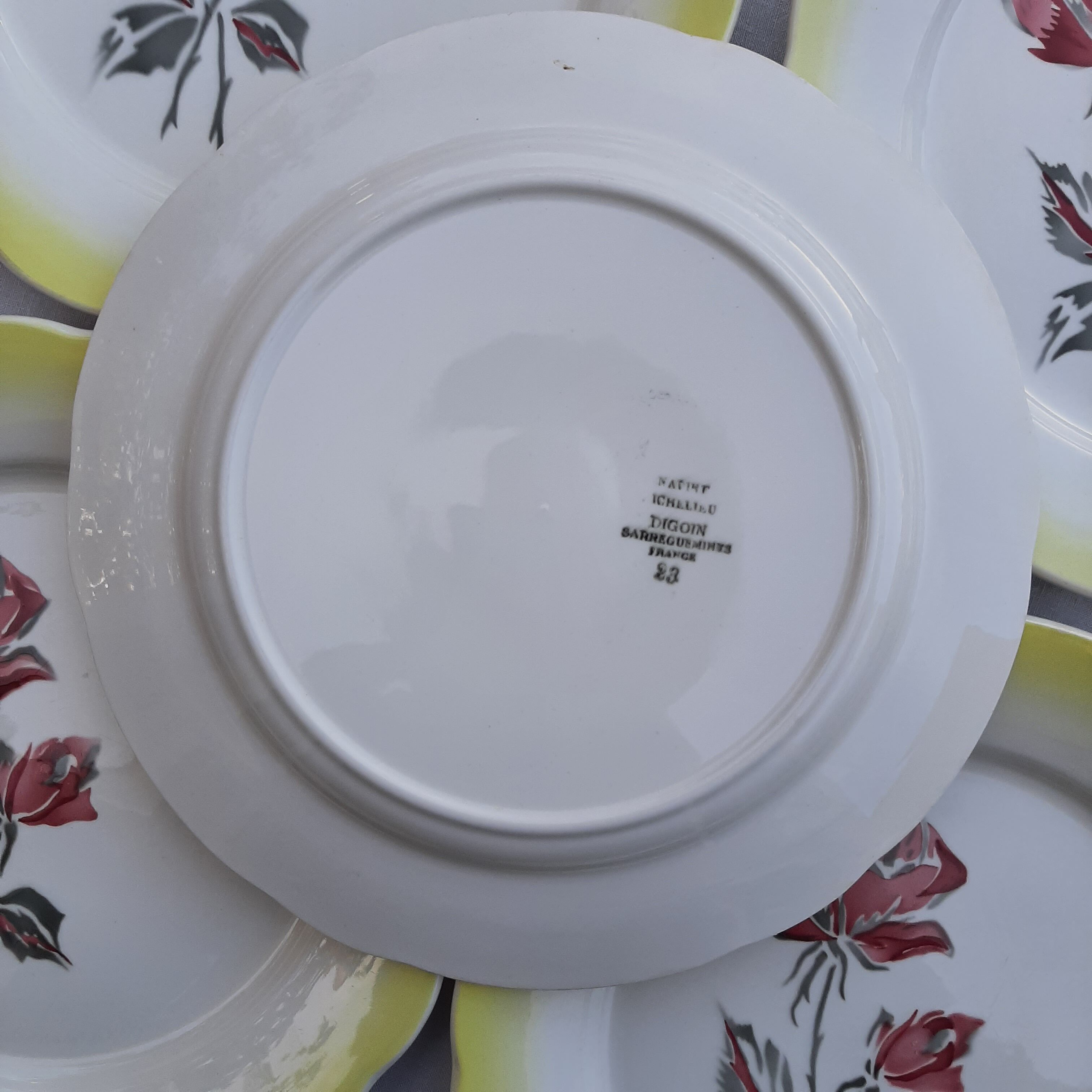 Lot 5 vintage plates pastel yellow digoin