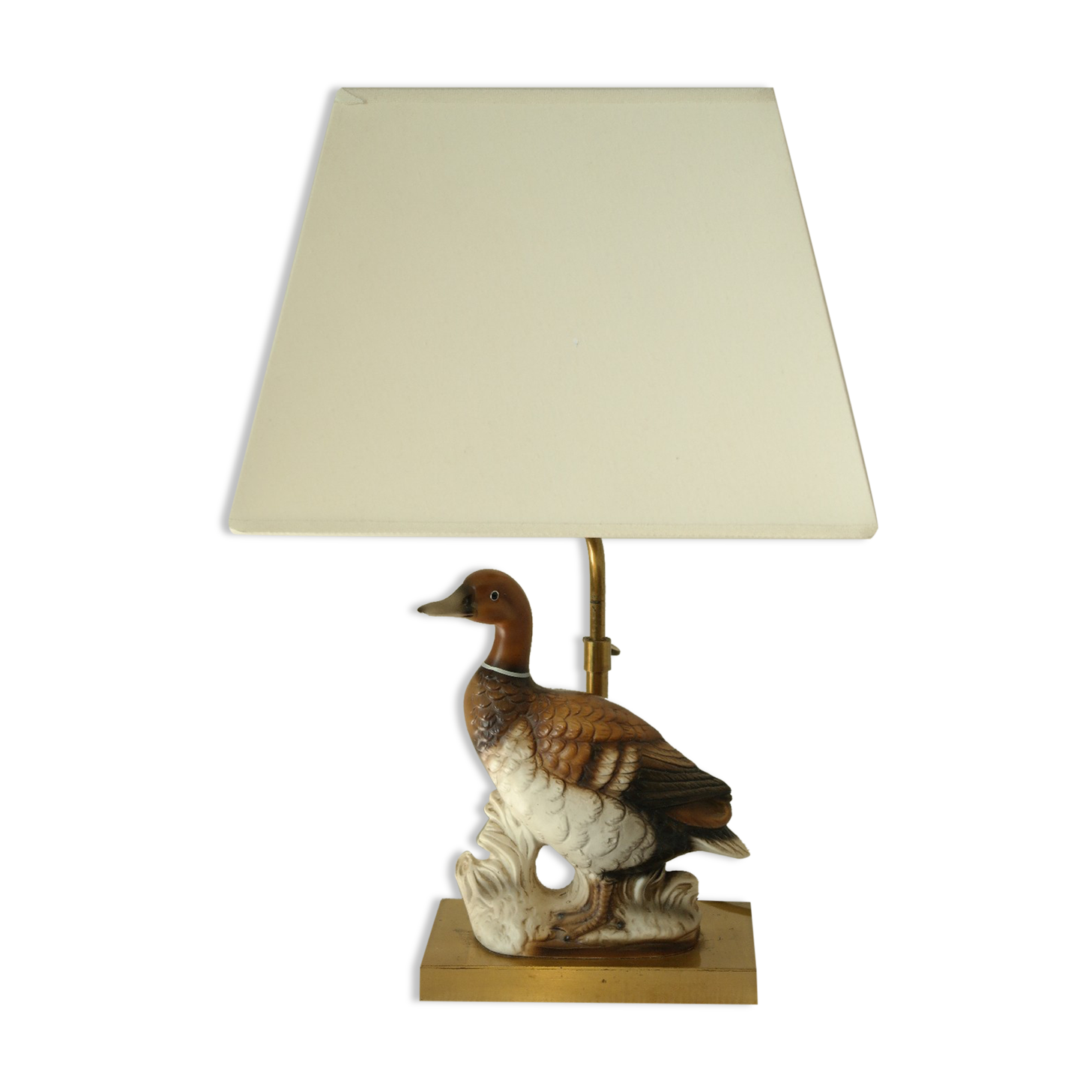 Ceramic duck table lamp and vintage adjustable brass