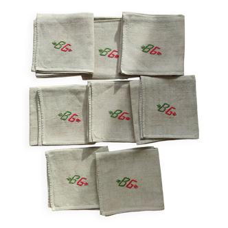 Lot de 8 serviettes vintage en lin-coton  TBE