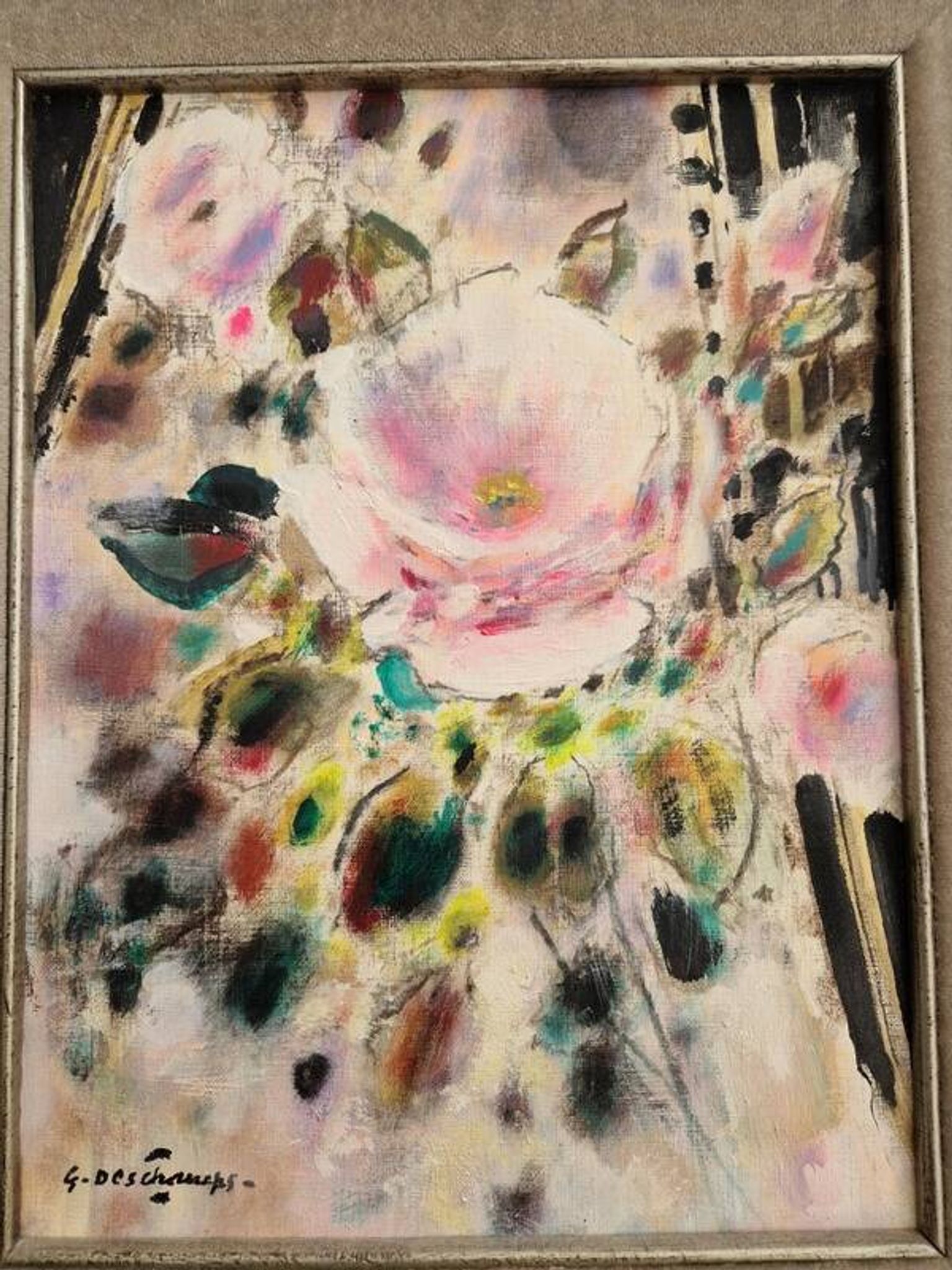Gabriel Deschamps (1919-2011) Oil on canvas - The rose - 1960