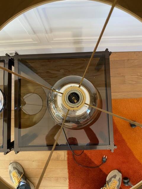 pair of smoked glass and chrome lamps