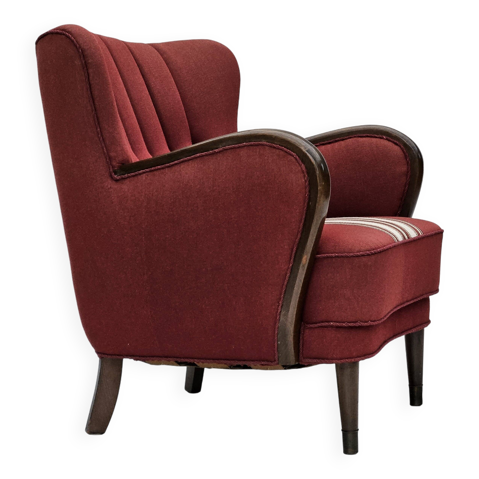 1960s, Danish armchair by Alfred Christensen, red furniture wool fabric.