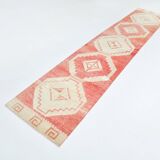 3x13 Vintage Soft Red & Beige Turkish Runner Rug, 77x379Cm