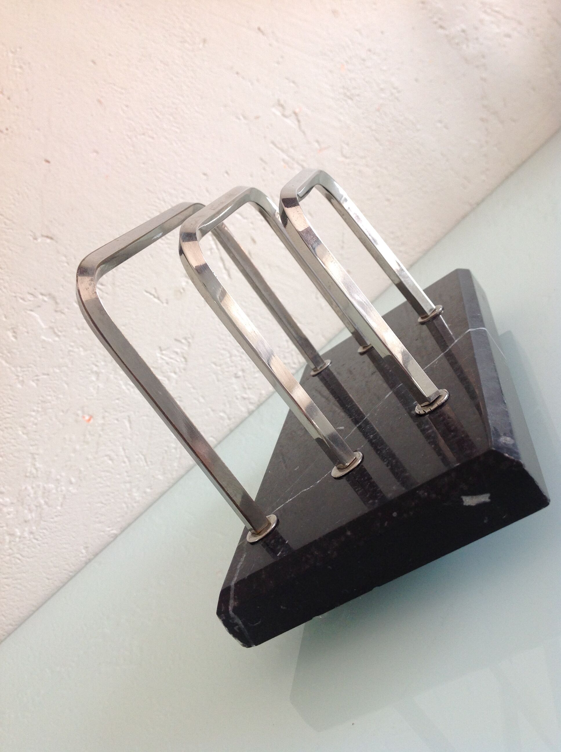 Letter holder in black marble and chrome metal art deco style
