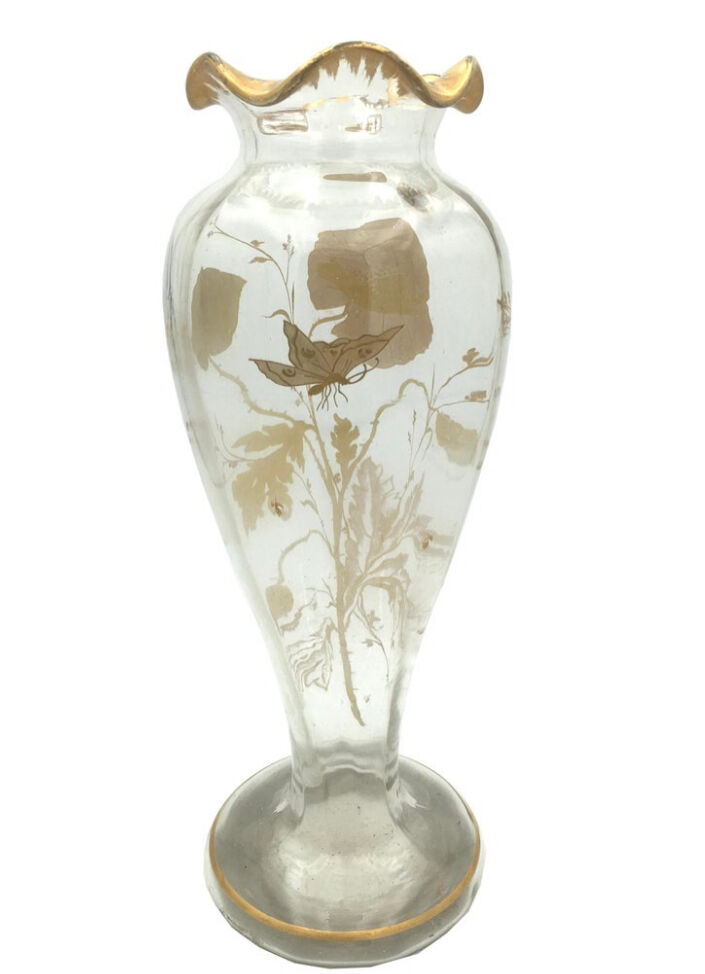 Art Nouveau vase with Painted decoration of Poppies and Butterfly 1900