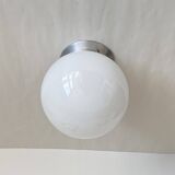 White opaline glass globe ceiling light, wall light, aluminum mounting