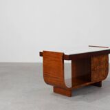 Belgian Art Deco Cabinet in Burl Veneer with Marble and Glass, circa 1930