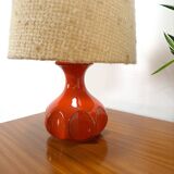 Ceramic table lamp orange with shade, vintage desk lamp