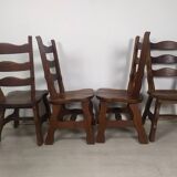 4 brutalist oak chairs
