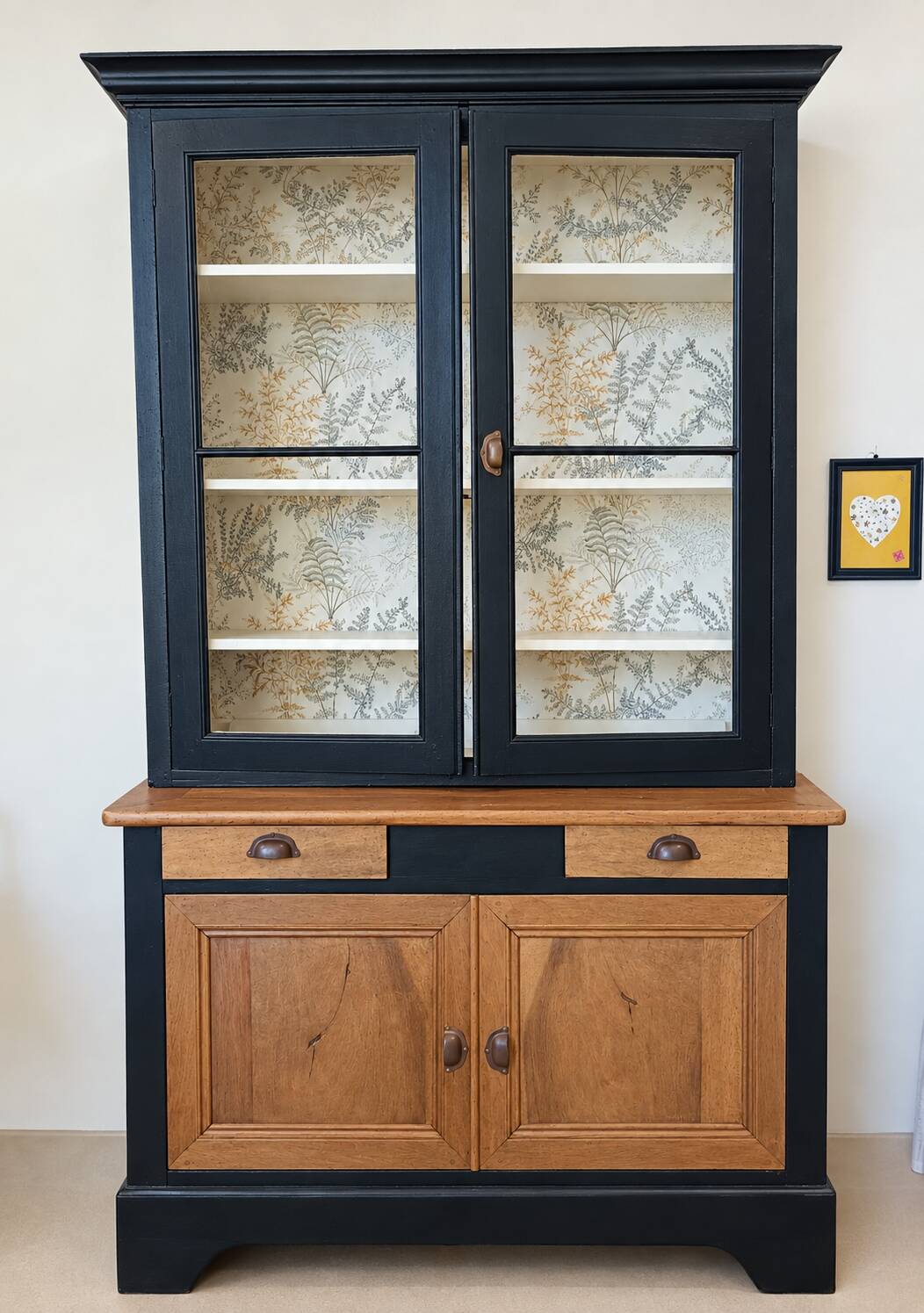 Buffet vitré, vaisselier, bibliothèque ancienne Noir et Bois naturel