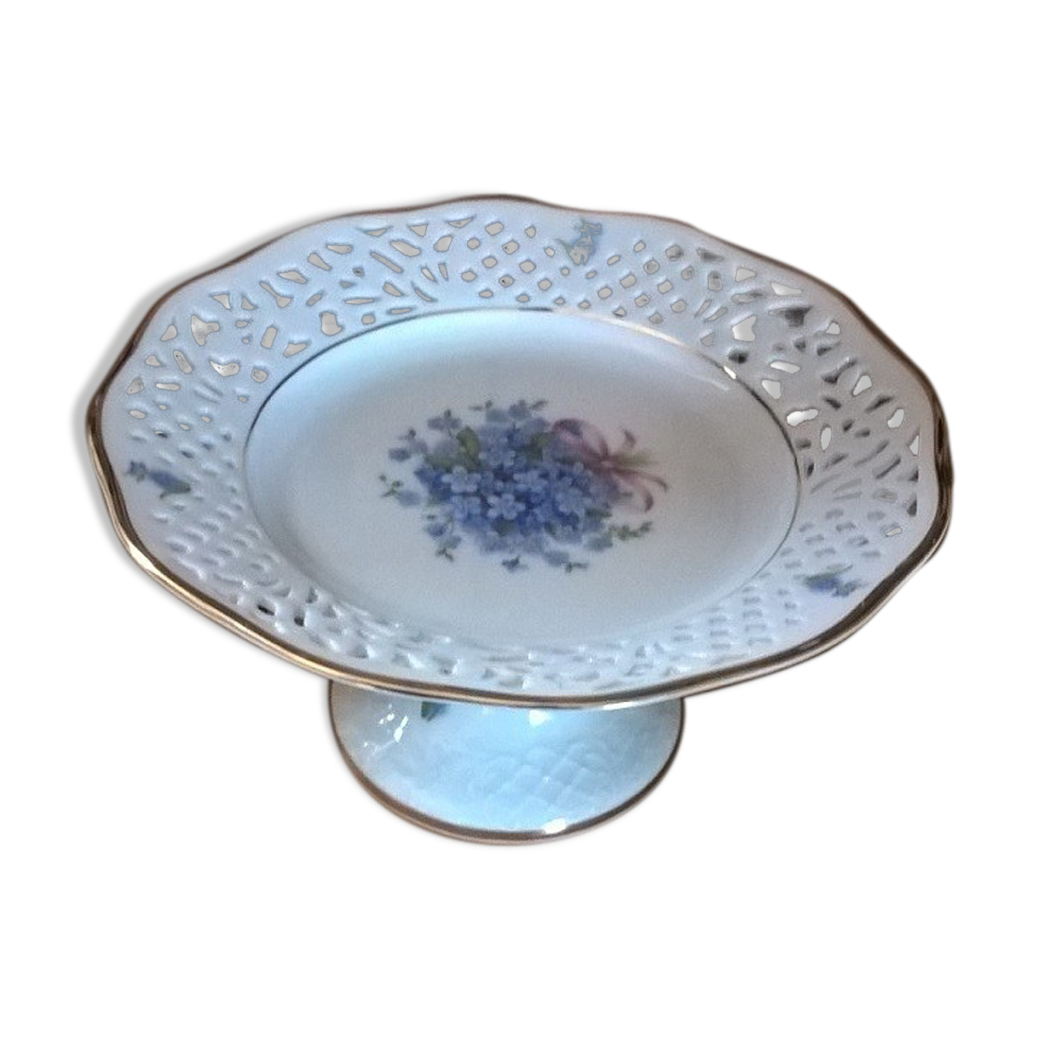 Purple schumann cake display Dish in porcelain bordered gilded old flea