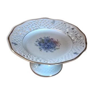 Purple schumann cake display Dish in porcelain bordered gilded old flea