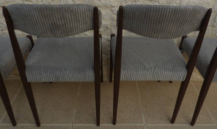 5 chaises de style scandinave en bois massif et velours gris, années 60