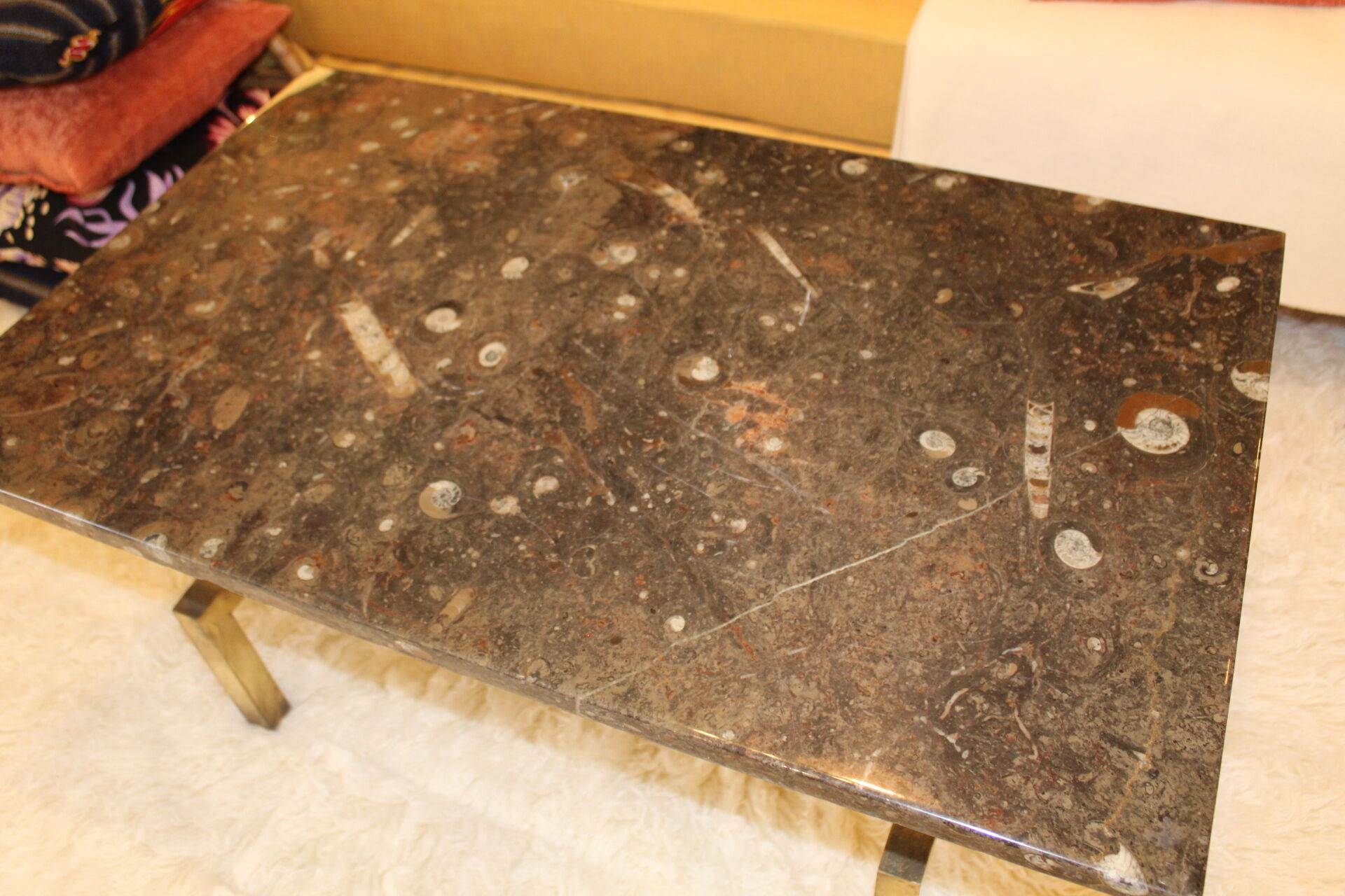 Black stone coffee table foot brass 70s