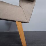 Pair of Jitona armchairs reupholstered Beige Fabric, Czech 1960s