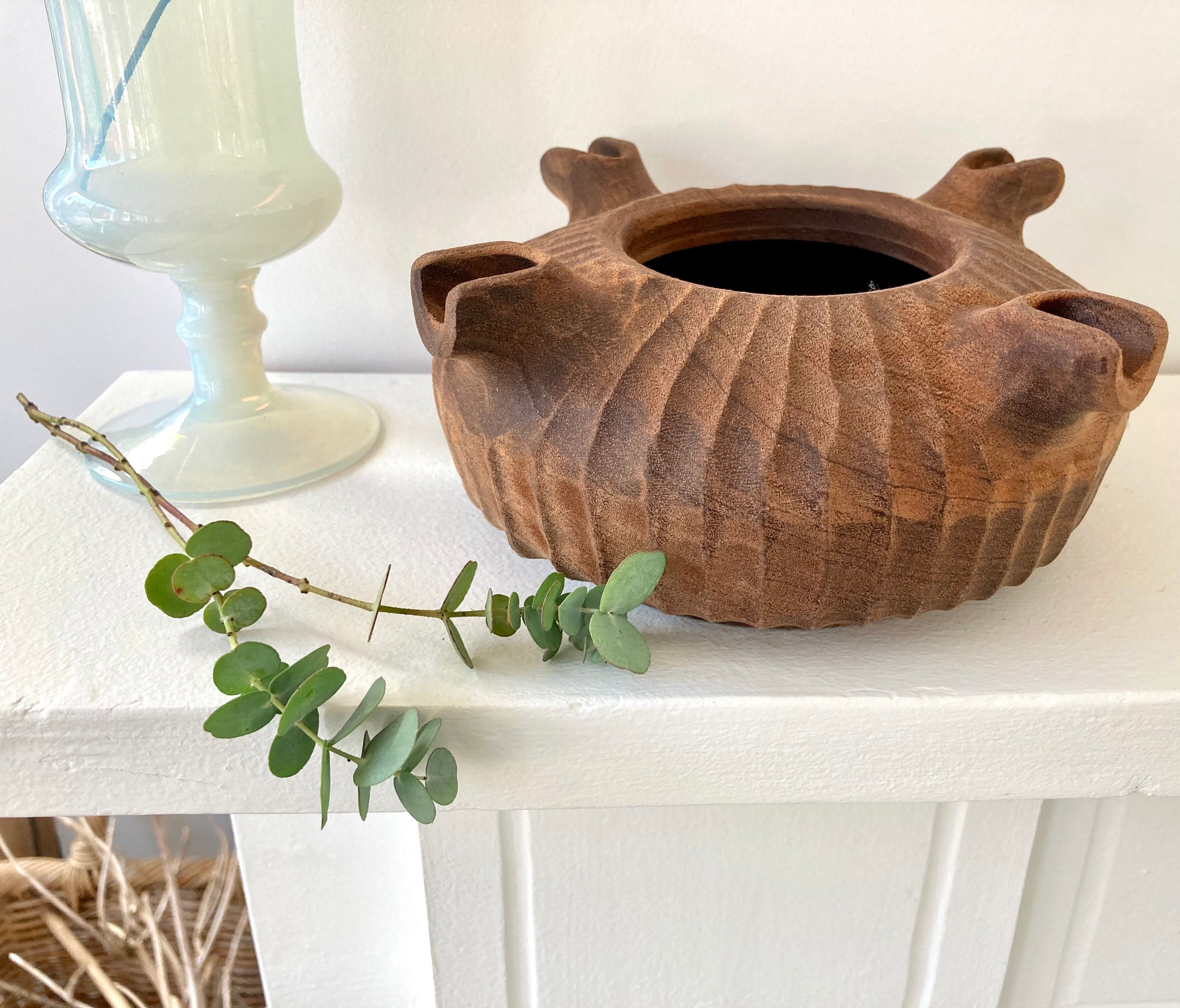 Empty pocket carved wooden cup folk art