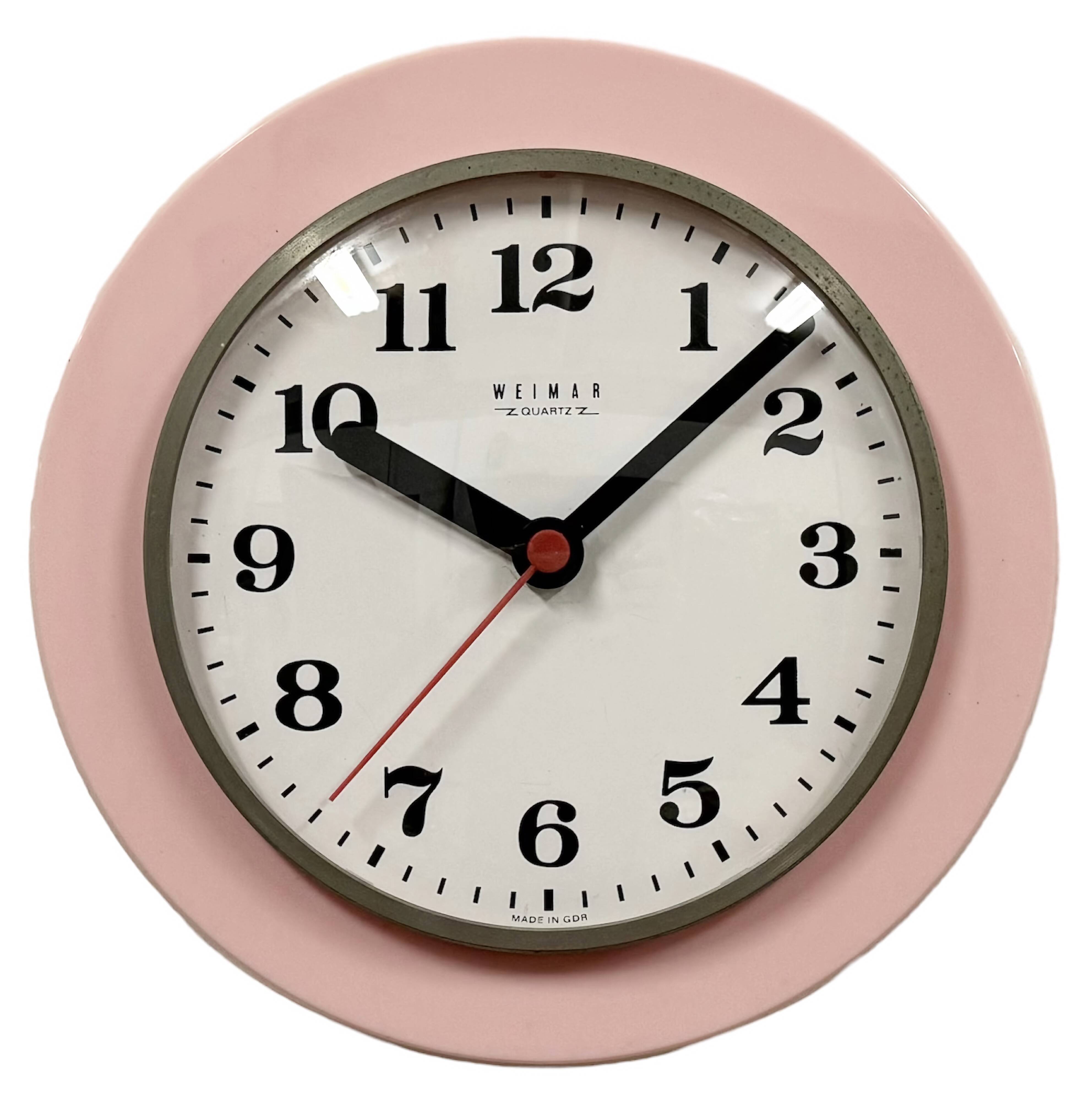 Vintage Pink East German Bakelite Wall Clock from Weimar, 1980s