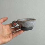 Handmade stoneware coffee set, 6 cups, saucers and sugar bowl, natural tones