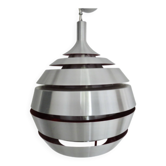 Imposing XXL Scandinavian pendant light in brushed aluminum, vintage