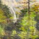 Snowy mountain landscape with pine trees, oil on canvas.