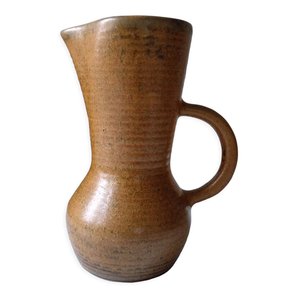 Pichet/cruche en grès de Digoin marron et gris spiralé avec signature ...