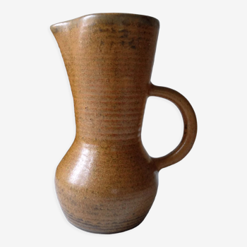 Pitcher/jug in brown and spiral grey Digoin stoneware with signature - French natural jug