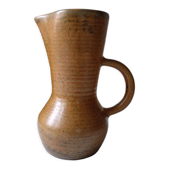 Pitcher/jug in brown and spiral grey Digoin stoneware with signature - French natural jug