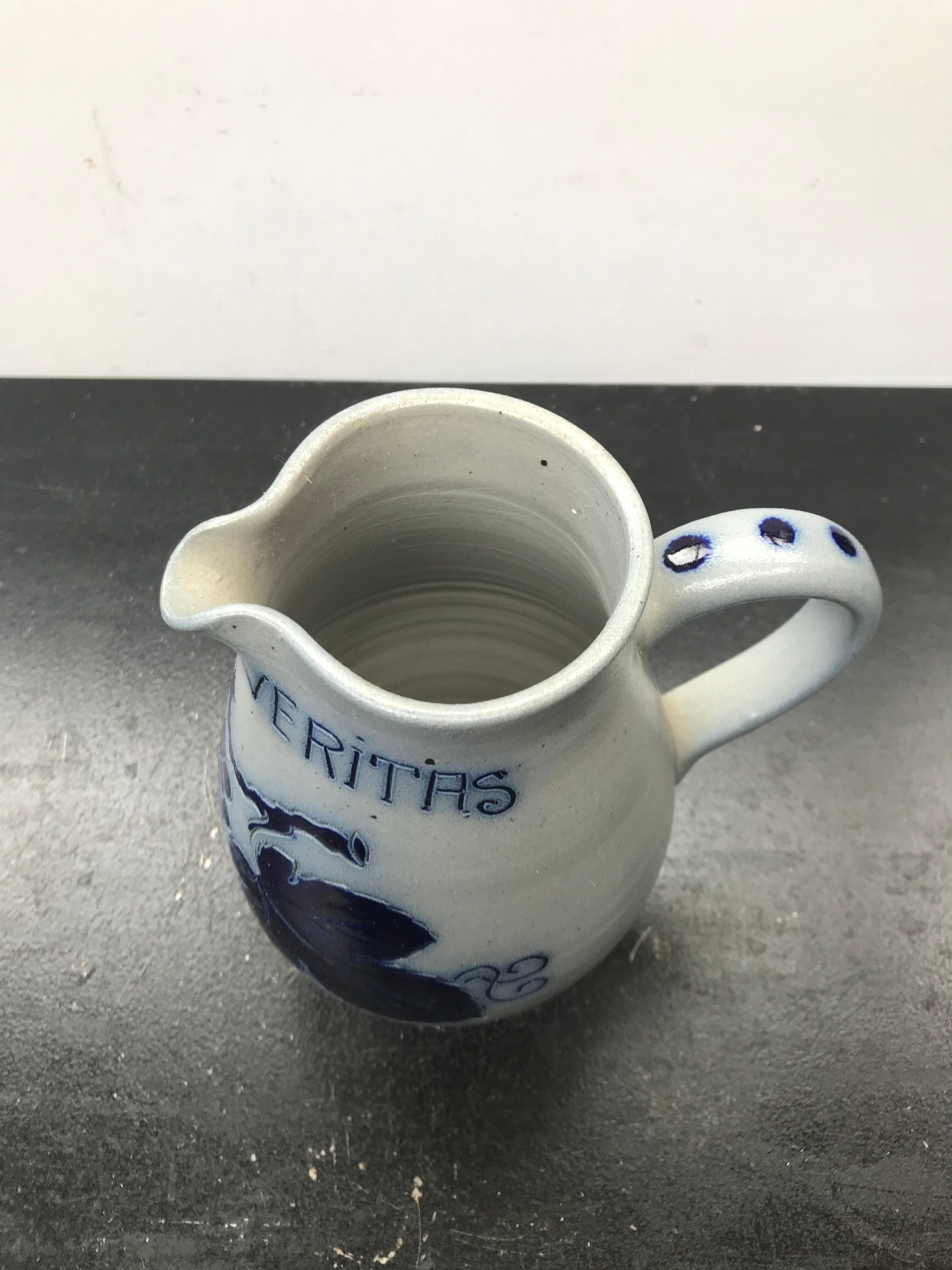 Former betschdorf pitcher blue sandstone enamelled decor vintage vines