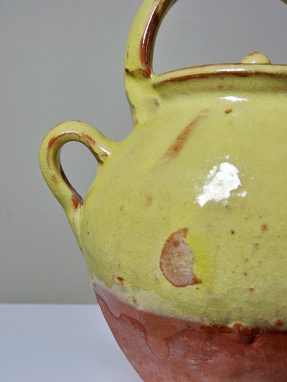 Small vintage pale yellow enamelled terracotta goat jug