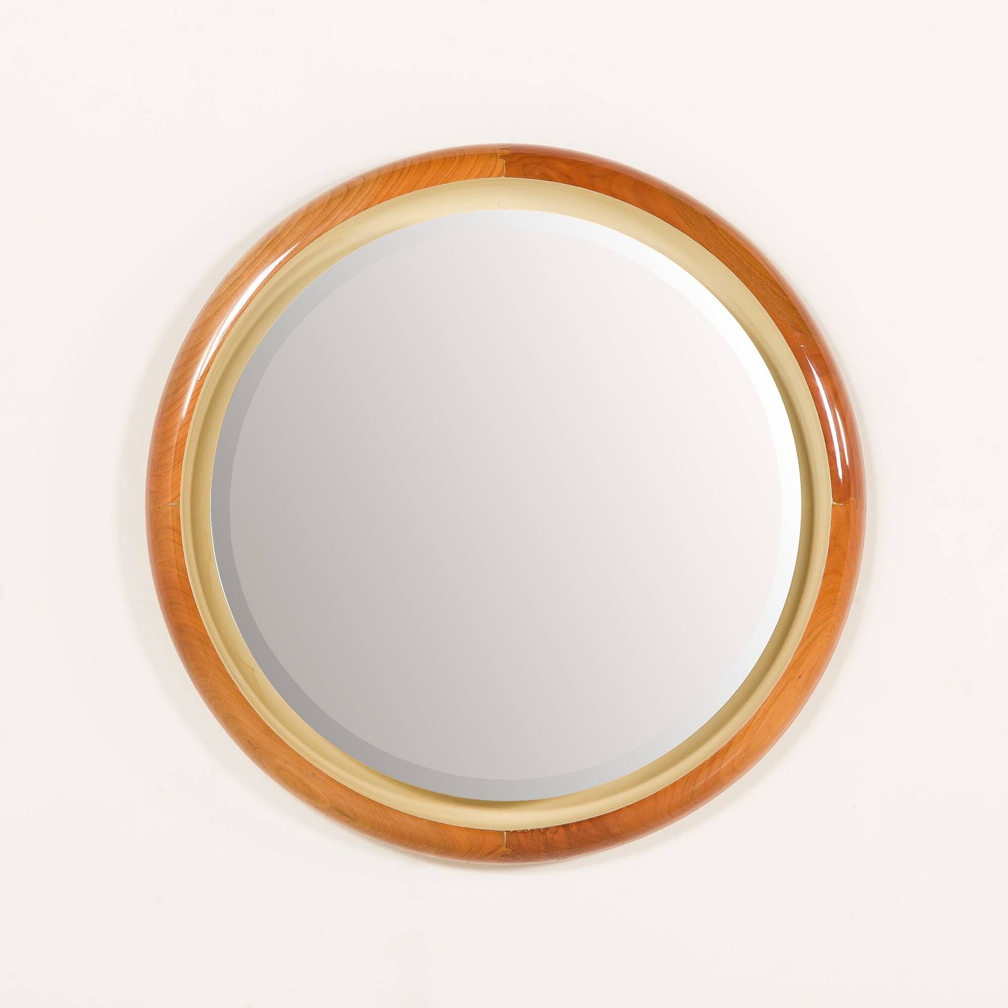 Italian backlit XL mirror in solid cherry wood, 1970s