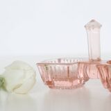 Servant salt pepper in pink glass, molded glass, vintage french, authentic