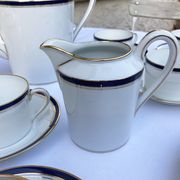 Haviland tea service in white limoges porcelain with navy blue net and gold model embassy