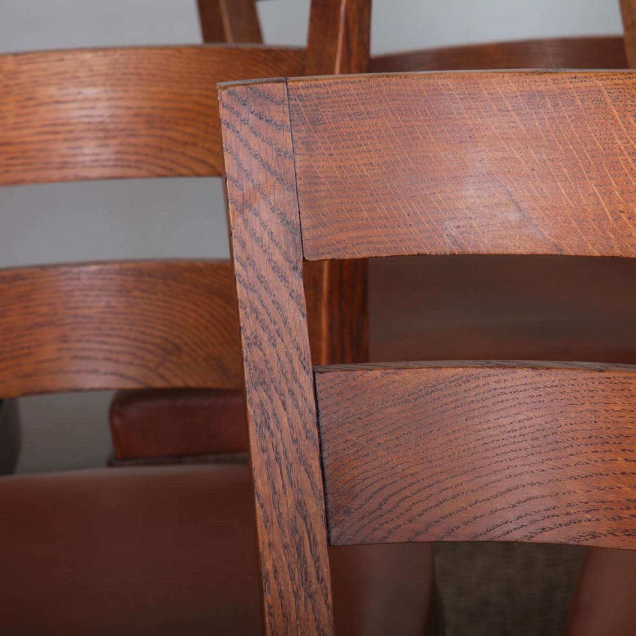 Set of 6 oak chairs in the style of Jean Pascaud, 1940.
