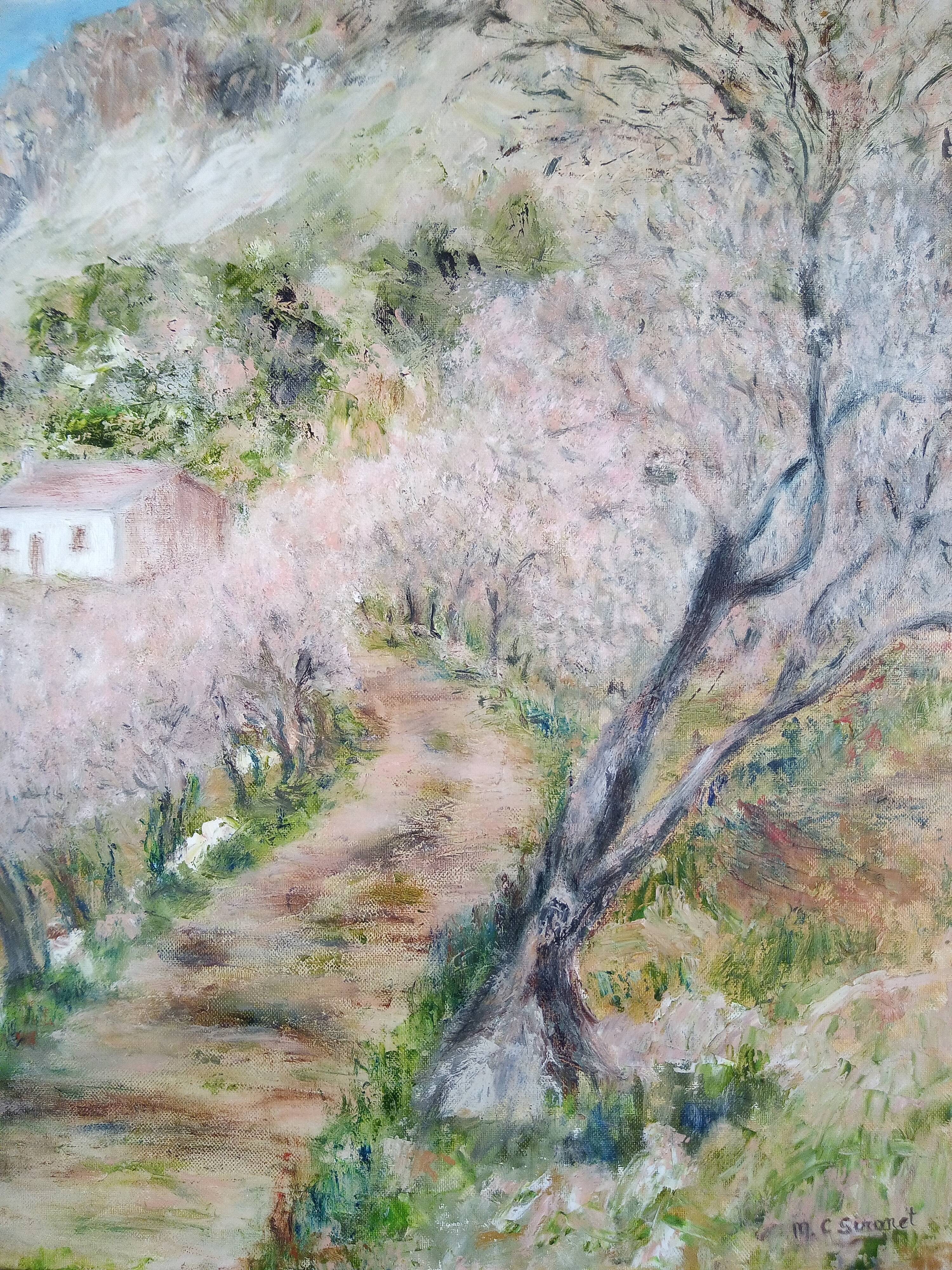 Impressionist oil on panel, spring landscape, signed, framed