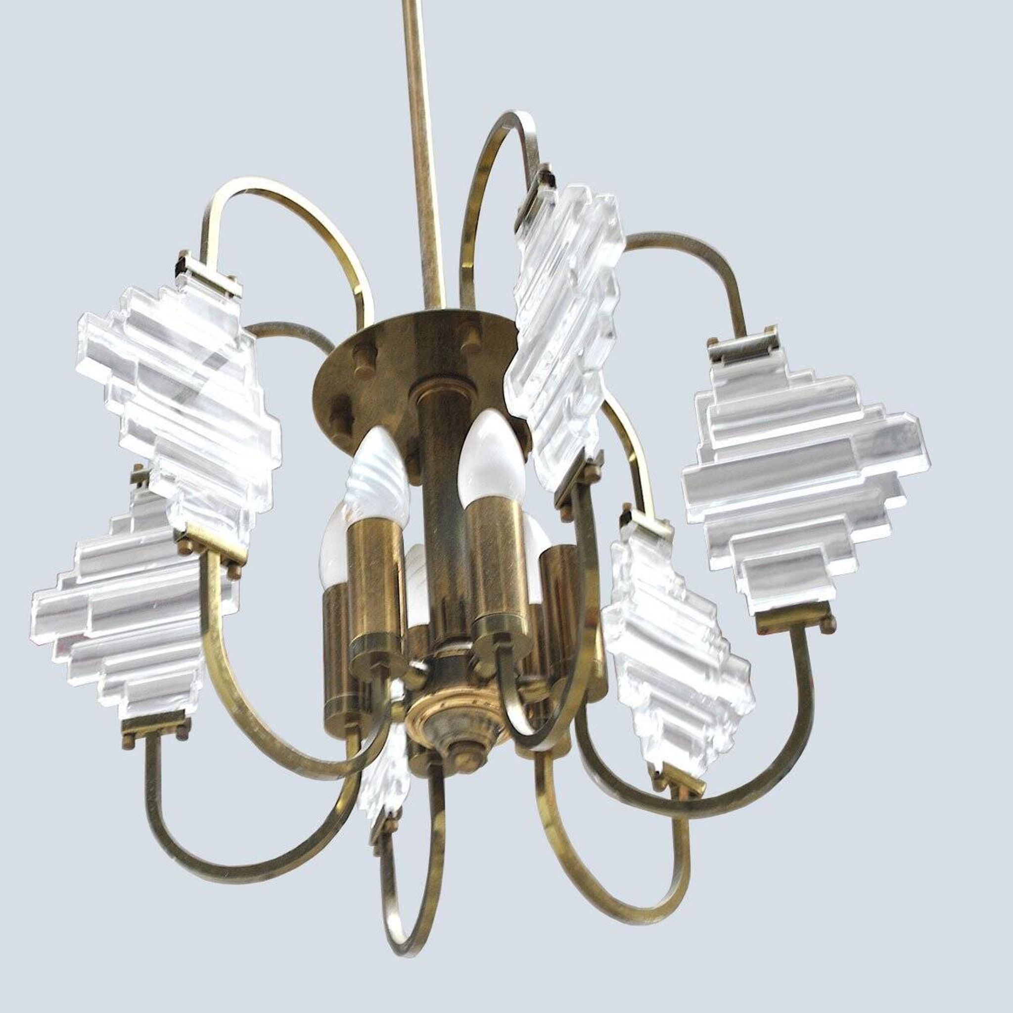 Suspension en laiton et verre dans le style d’Angelo Brotto, 1950s