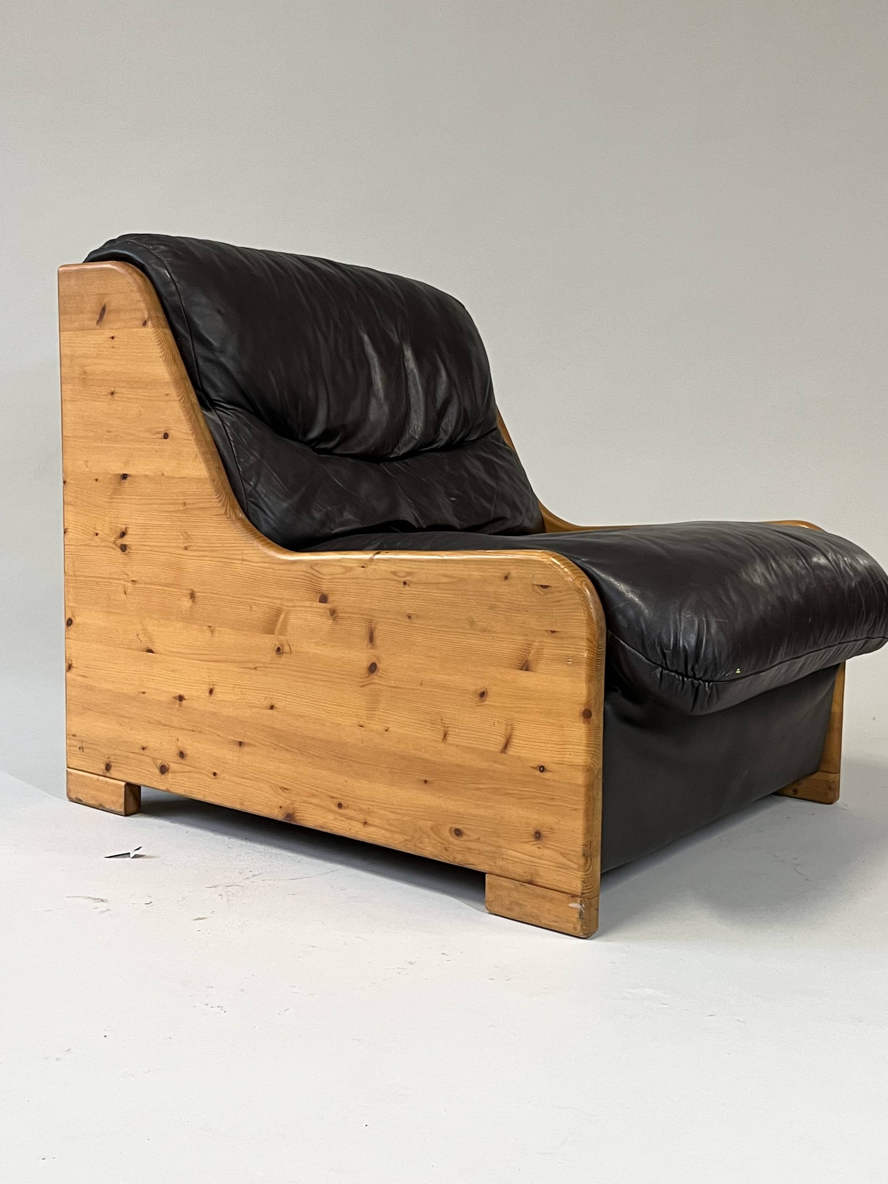 Vintage Brutalist Leather Armchair, 1960s–1970s