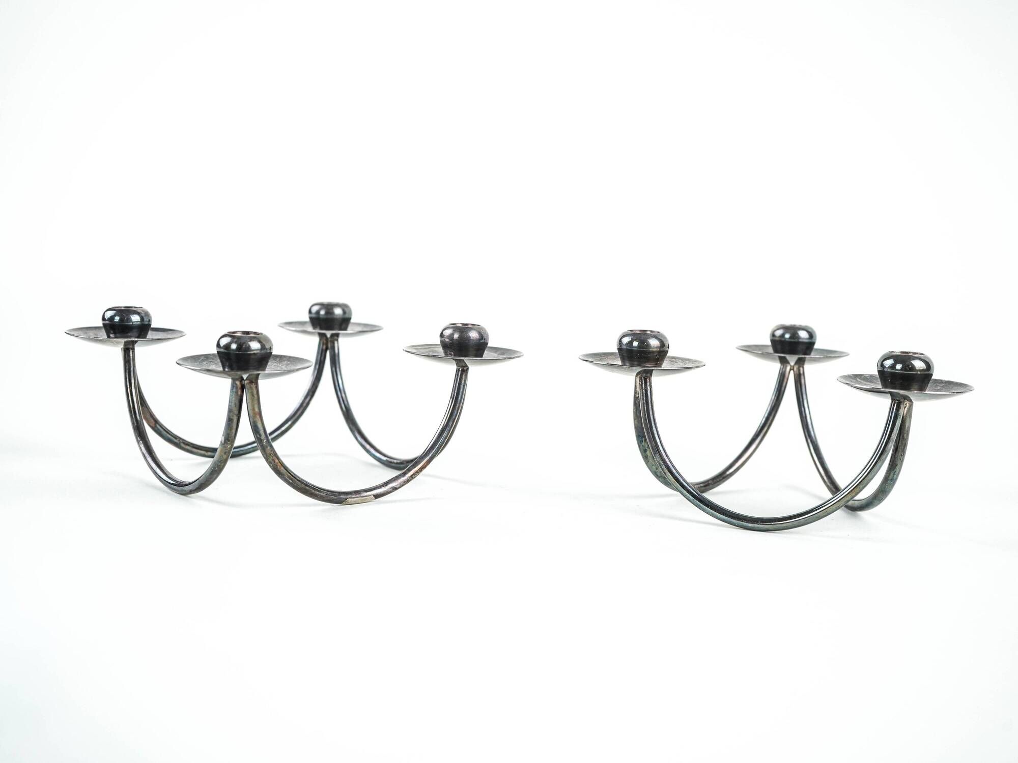 Set of silver-plated candlesticks by Berg Denmark with square bases, 1970s