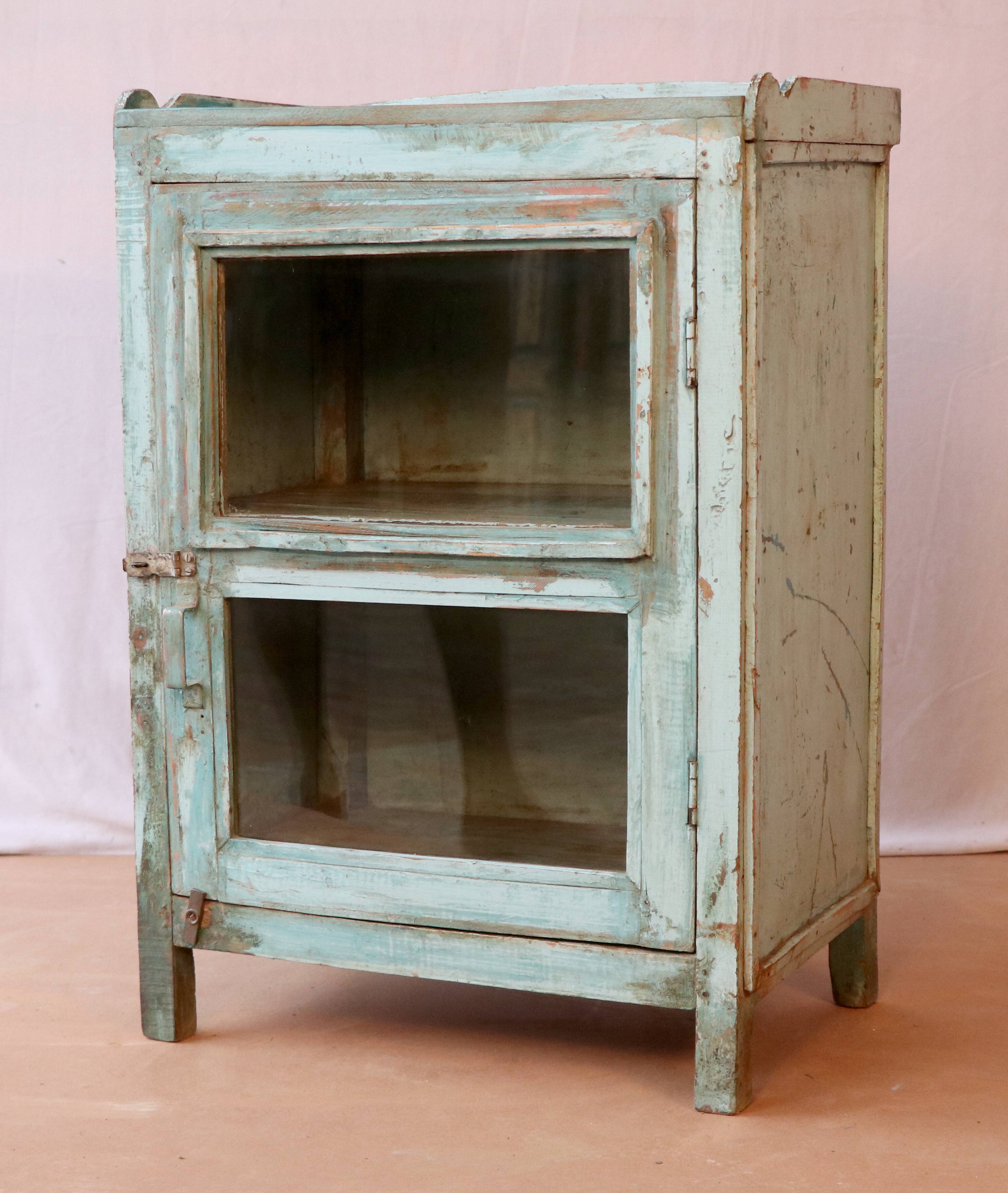 Old glazed cabinet in original blue patina Burmese teak