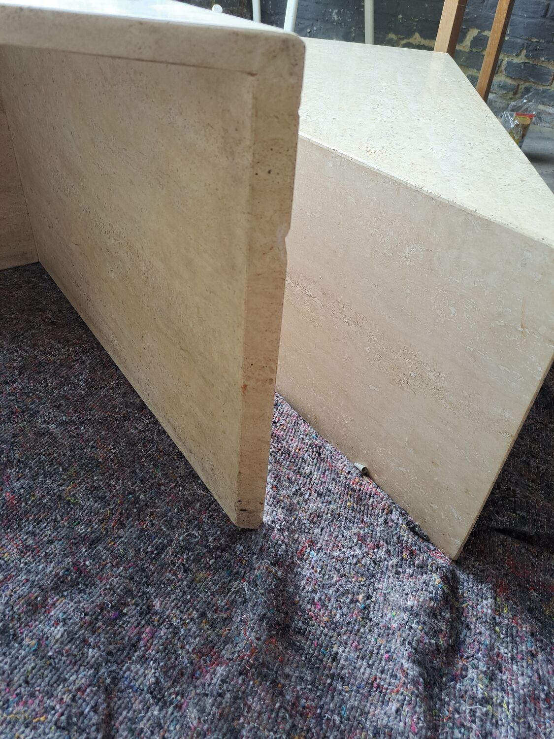 Travertine coffee table.