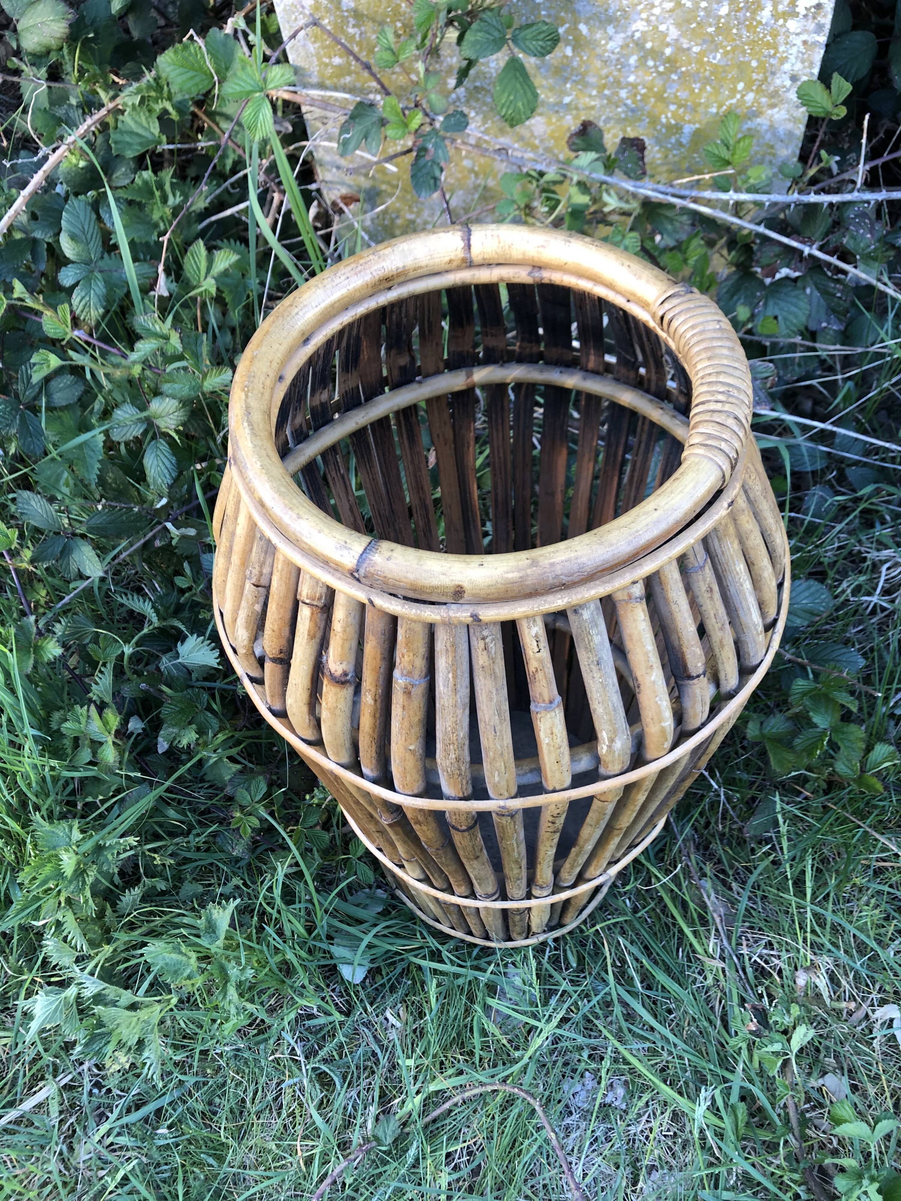 60s rattan bamboo umbrella holder