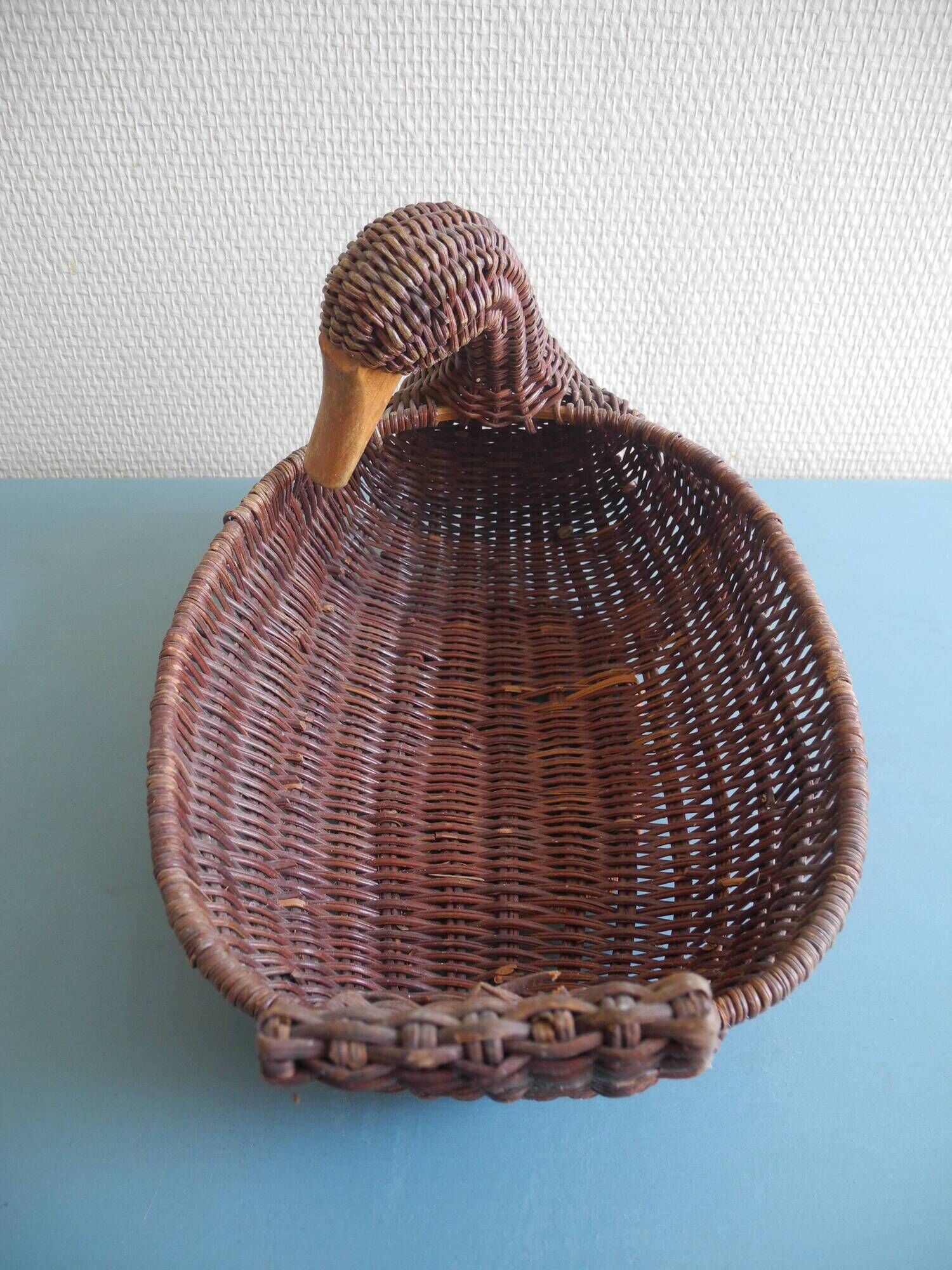 vintage rattan wicker duck basket