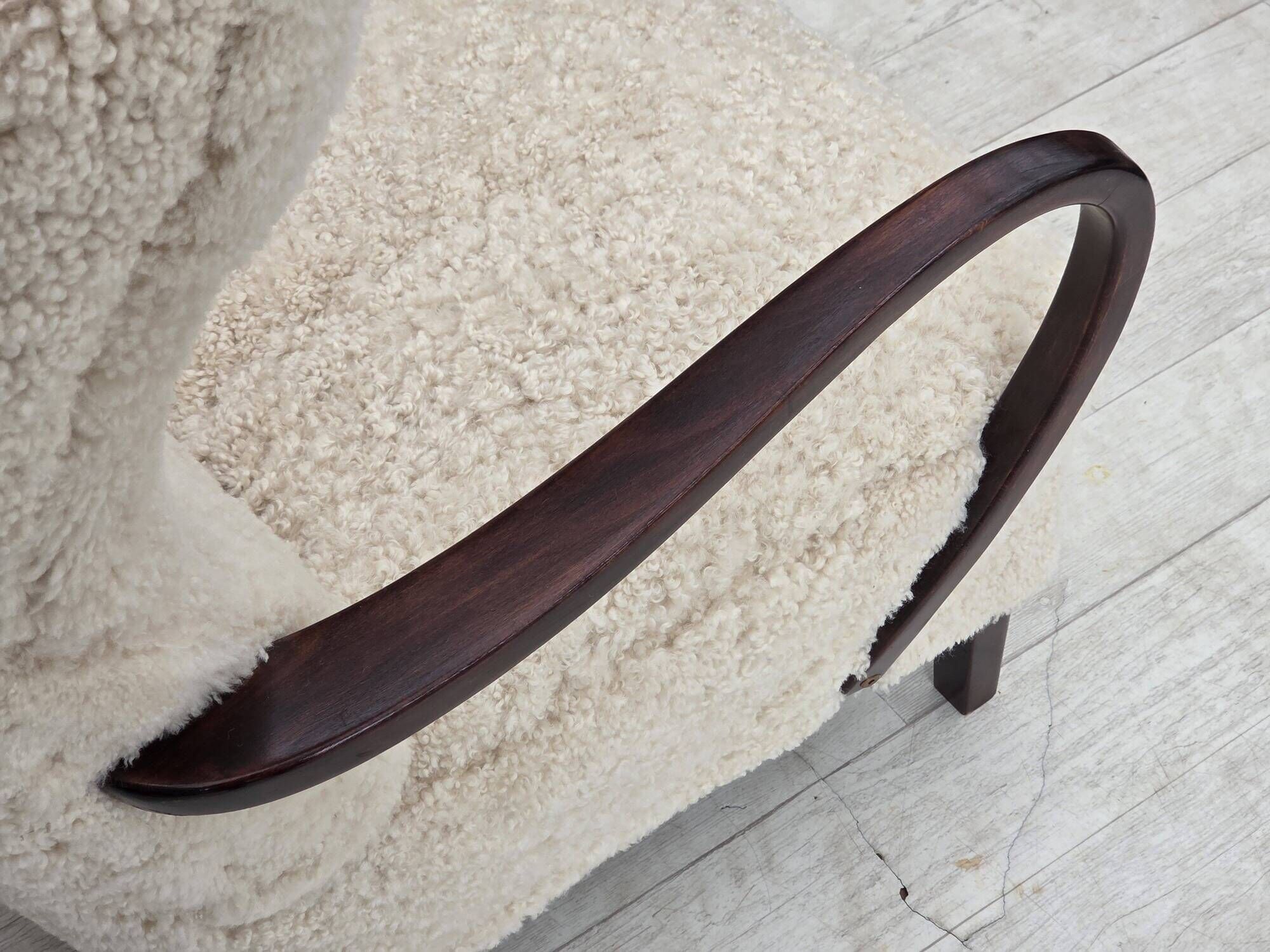 1960s, Danish high-back armchair, genuine sheepskin, reupholstered.