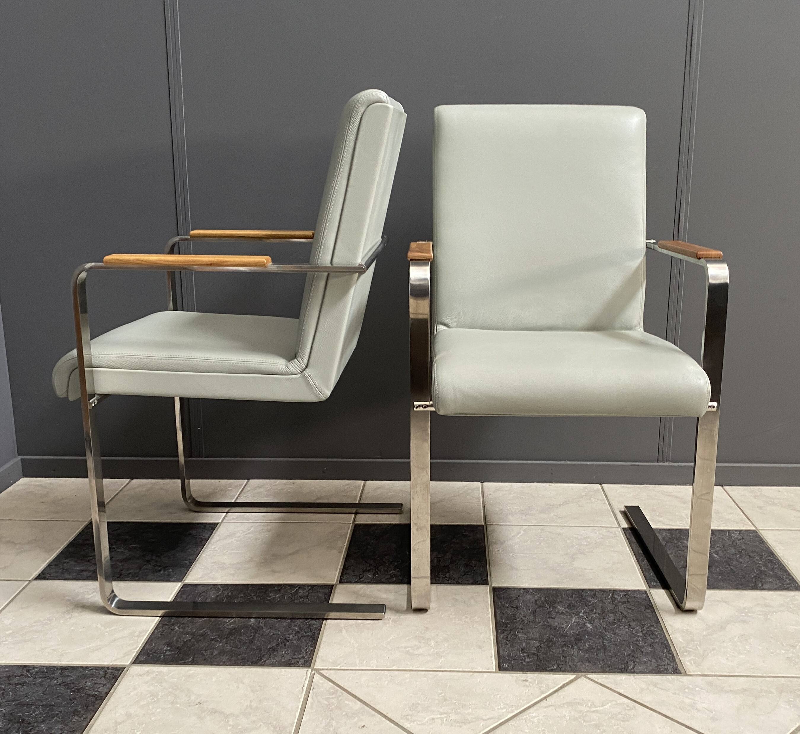 Unique Chrome and grey leather chairs made on demand 1980s