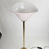 Italian floor lamp with pink Murano glass and brass foot