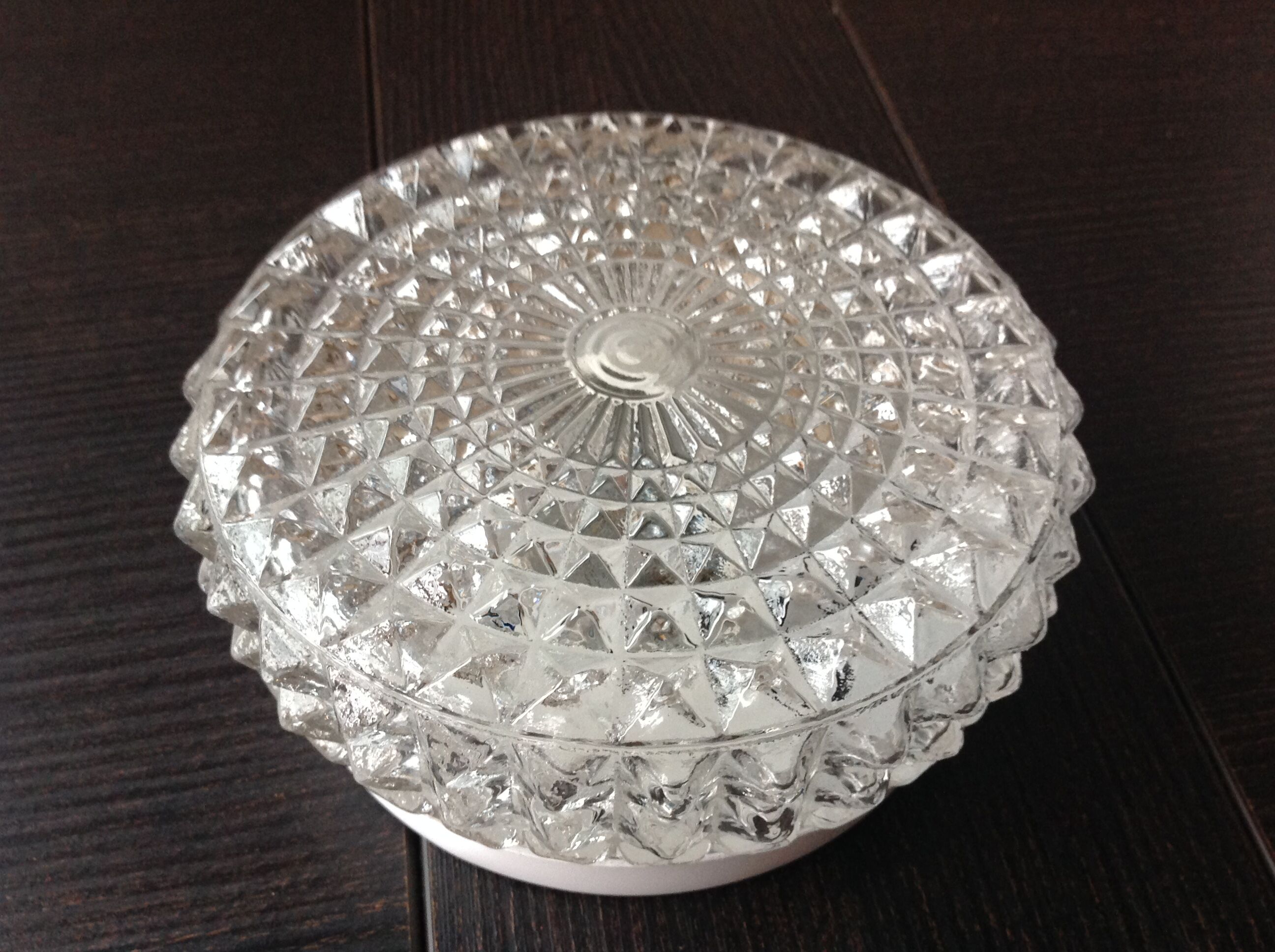 Round ceiling lamp in structured glass vintage 60s-70s