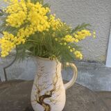 Vase, enameled ceramic jug, chiseled tree motif, west germany vintage 1970, numbered 3047