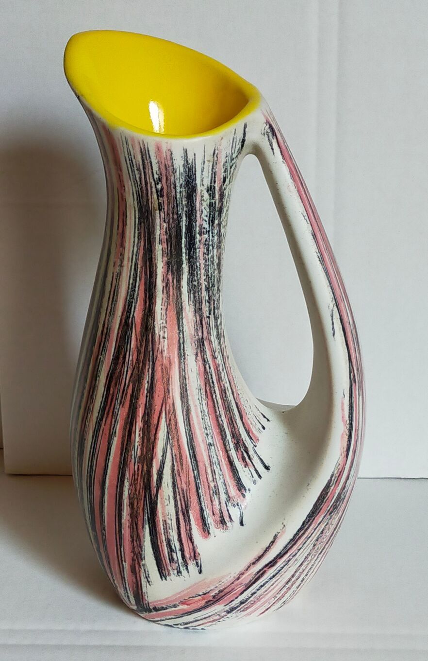 Free-form ceramic vase by R. Dupanier with abstract decoration from the 50s