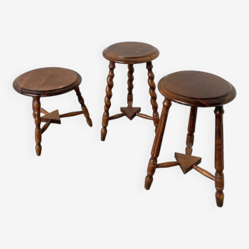 Trio of old tripod stools