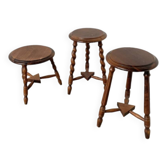 Trio of old tripod stools